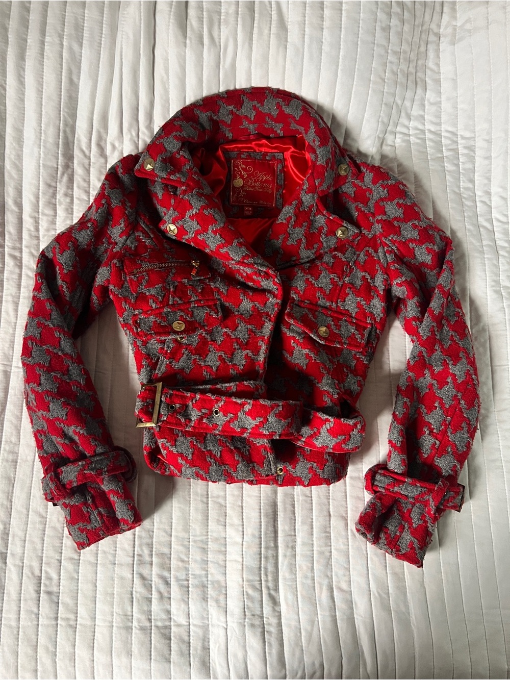 vintage y2k Apple Bottom GRAIL - Houndstooth Belted zip-up/buttoned Jacket